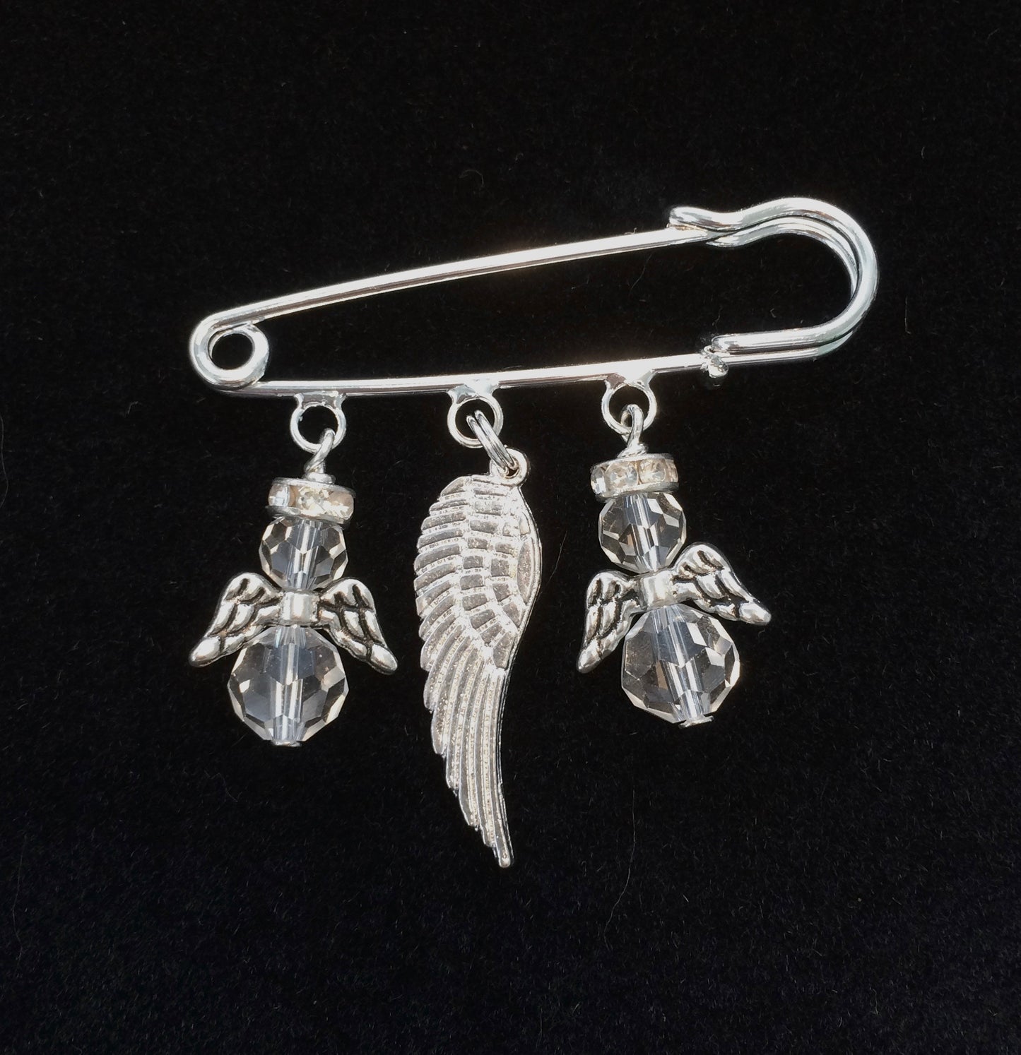 engel-vinge-jul-glitter-sølv-brosje-nål