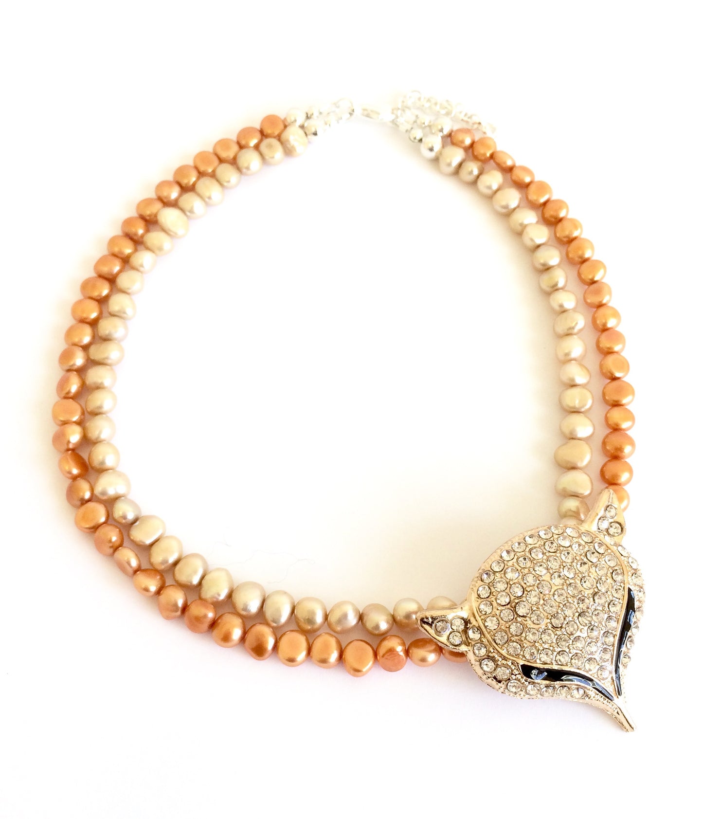 orange-ferskvannsperle-glitter-rev-anheng-gull-smykke-halskjede