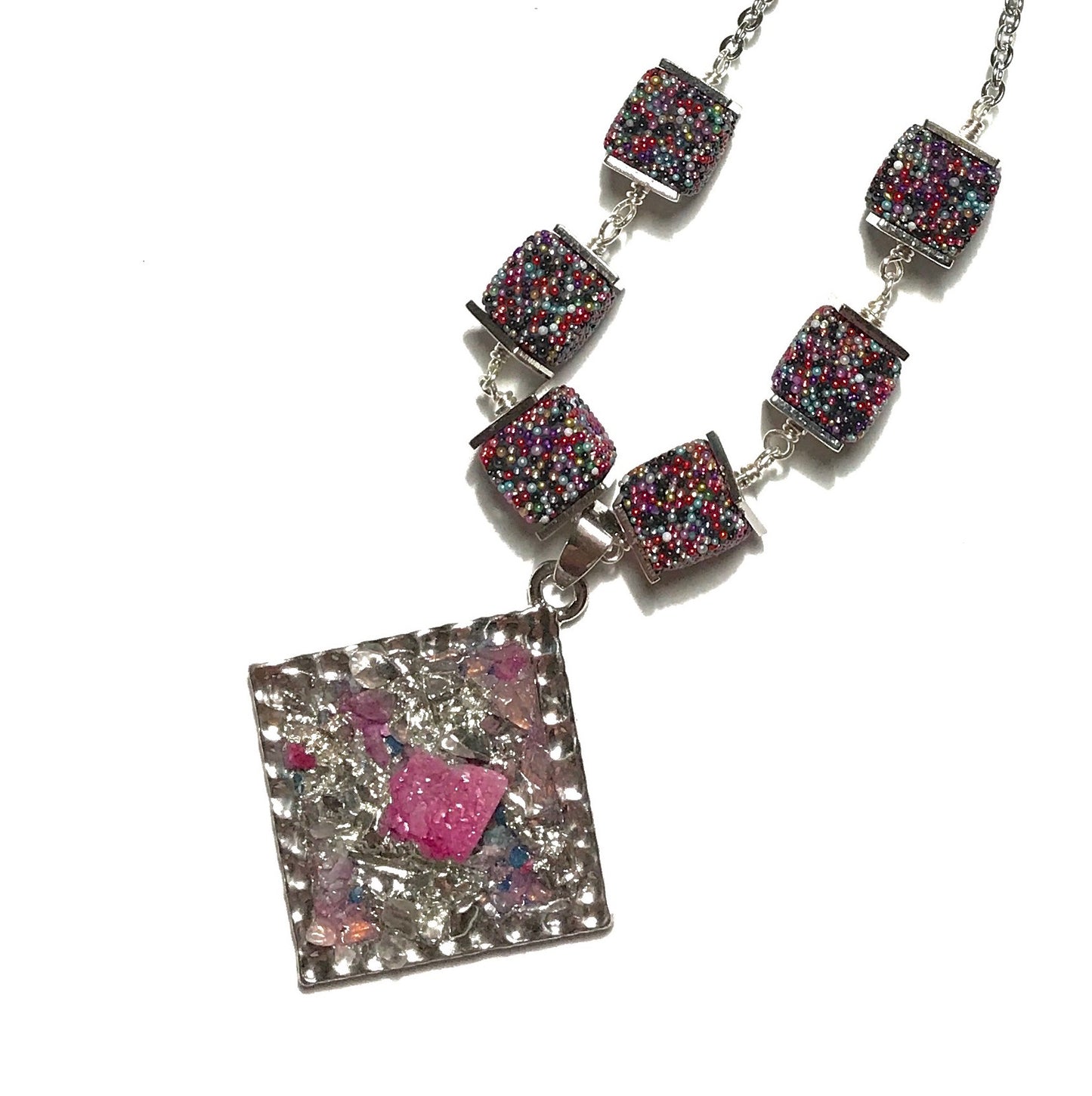 rosa-stein-sølv-langt-smykke-halskjede