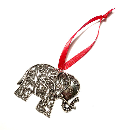 elefant-sølv-rød-juletrepynt