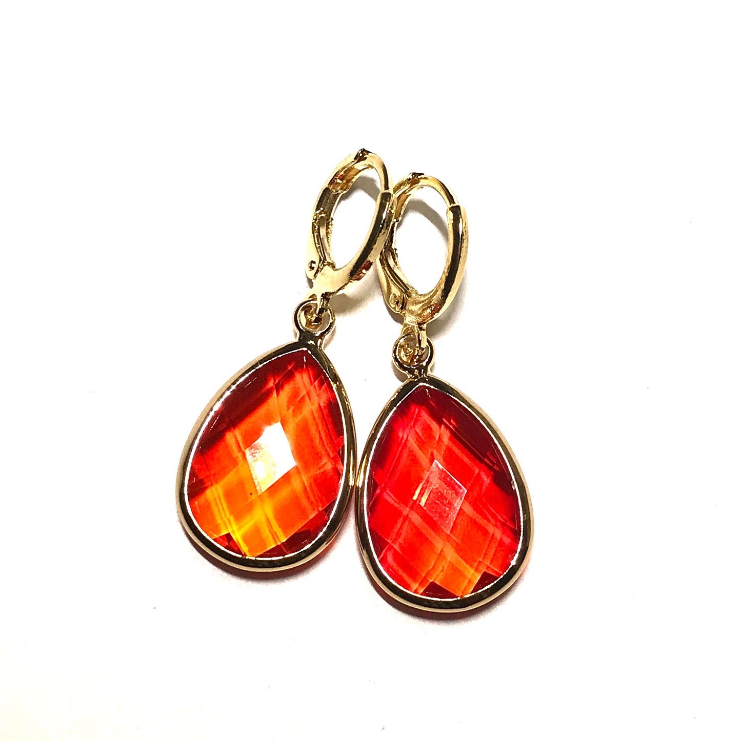 orange-glass-dråpe-gull-øreringer-ørepynt-øreanheng