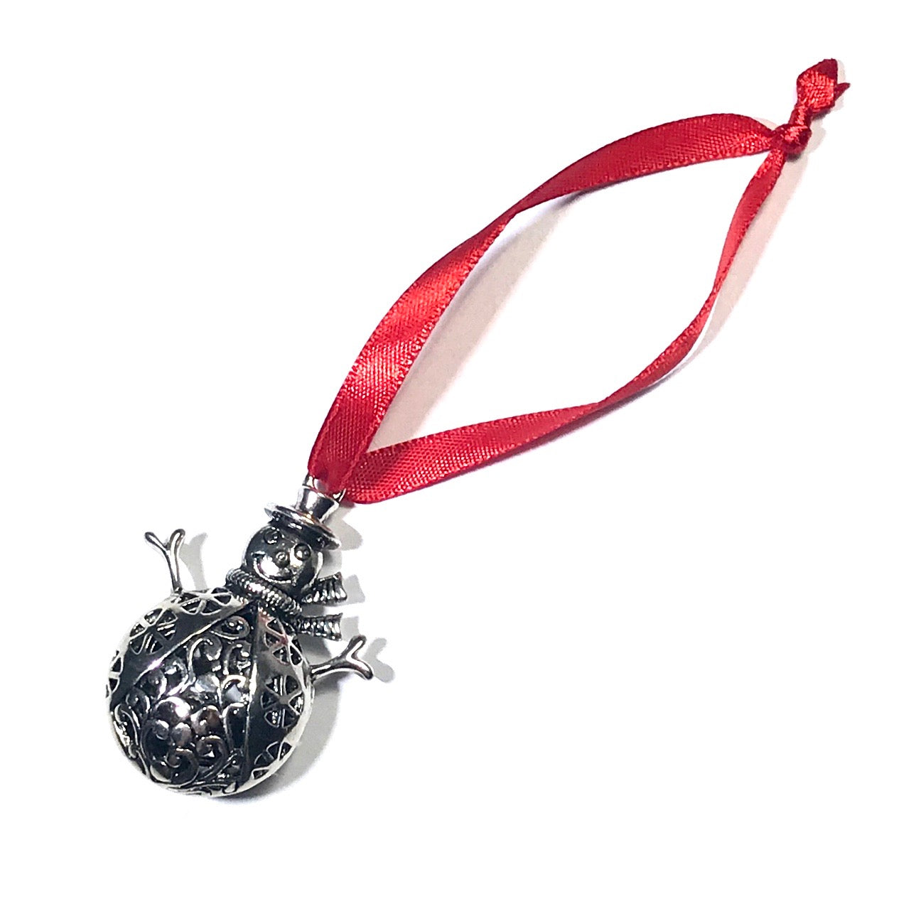 snømann-sølv-rød-juletrepynt