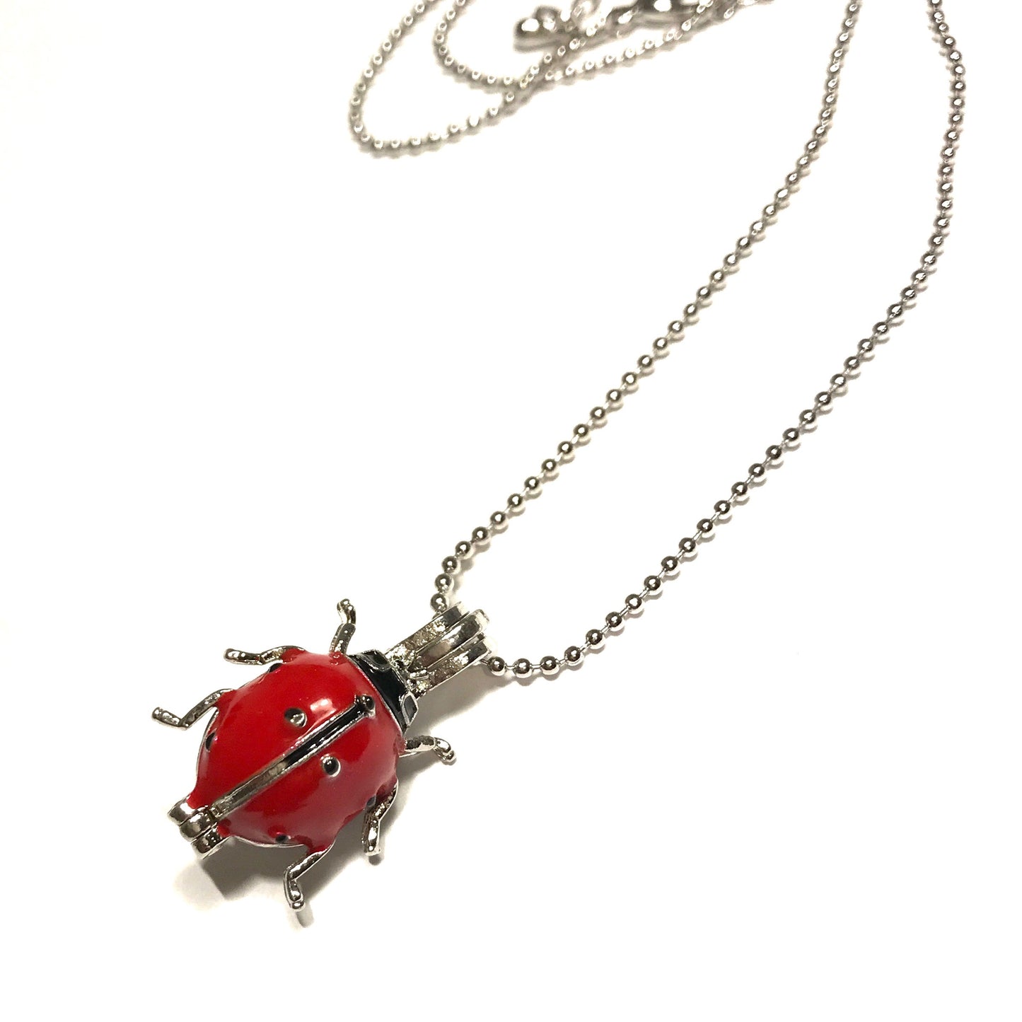 rød-marihøne-insekt-sølv-smykke-halskjede