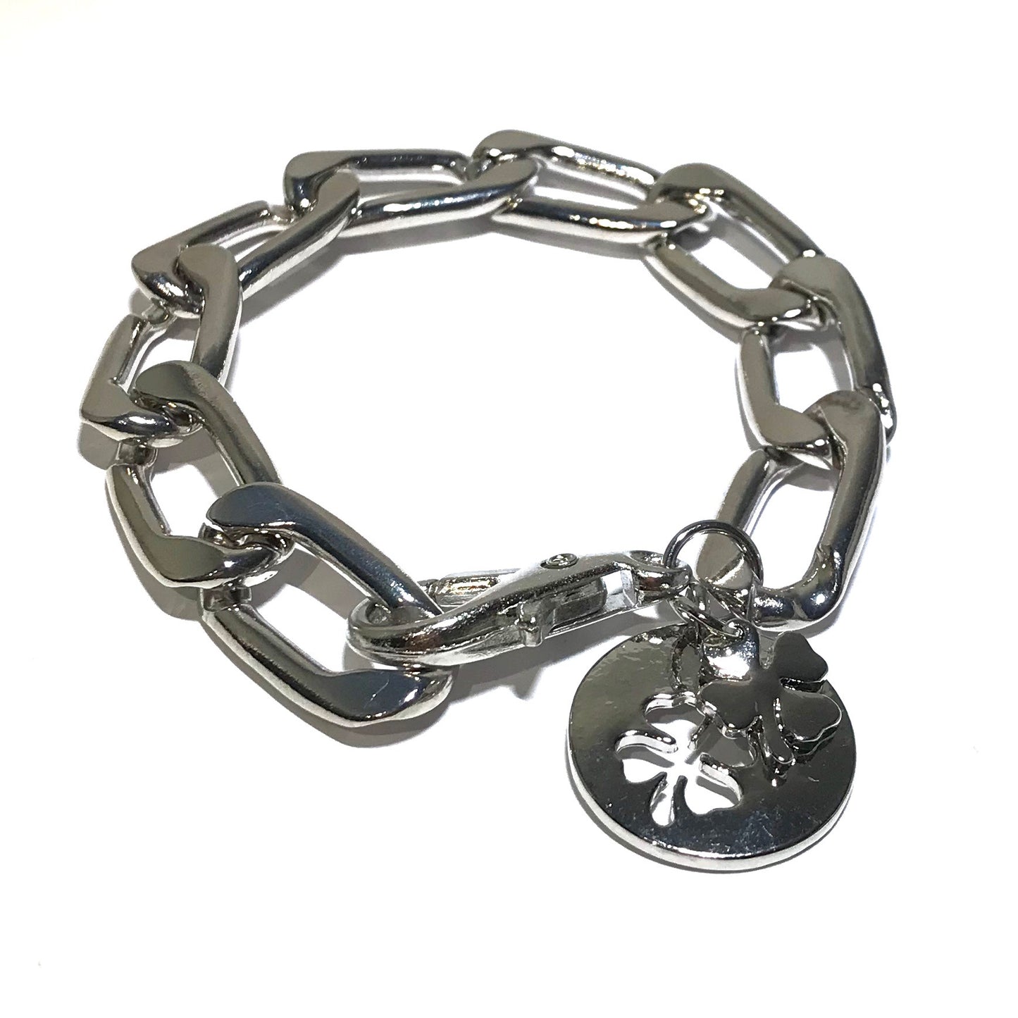 firkløver-sølv-kraftig-lenke-armbånd