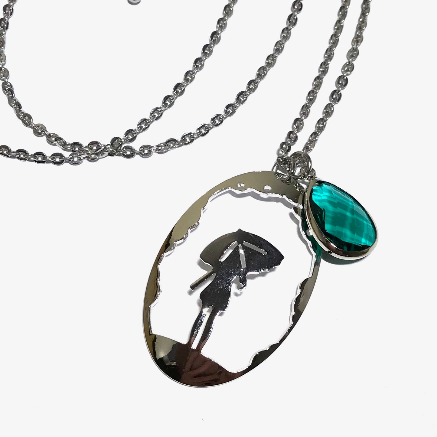 grønn-dråpe-anheng-sølv-smykke-halskjede