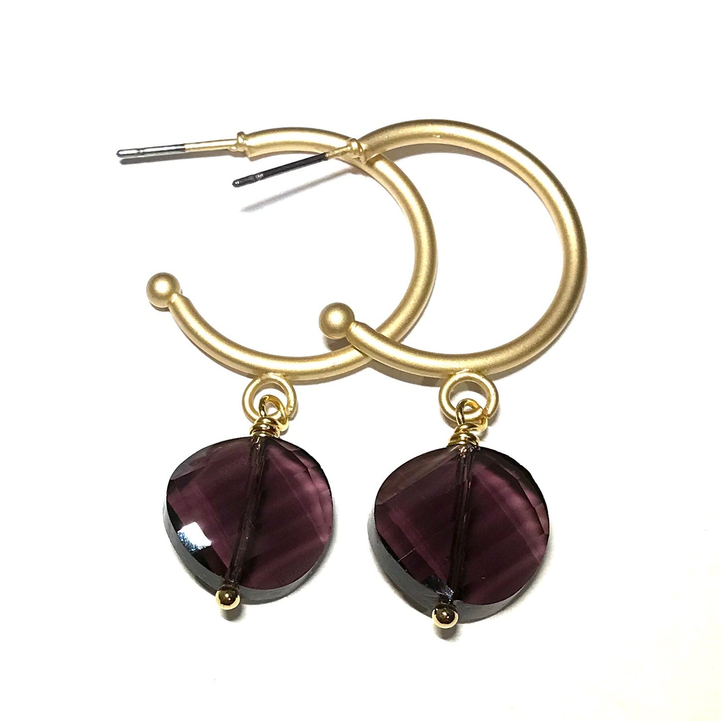 lilla-glass-matt-gull-øreringer-ørepynt