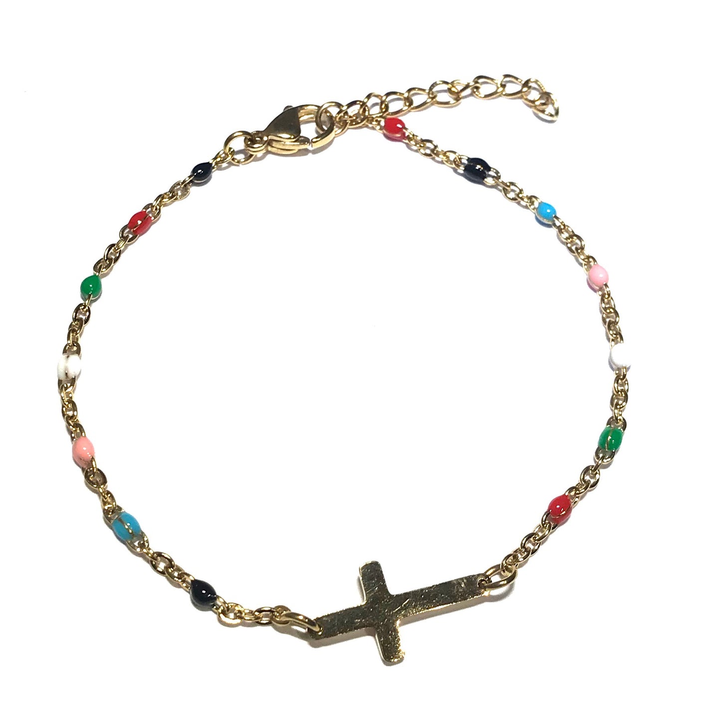 multifarget-gull-stål-kors-armbånd