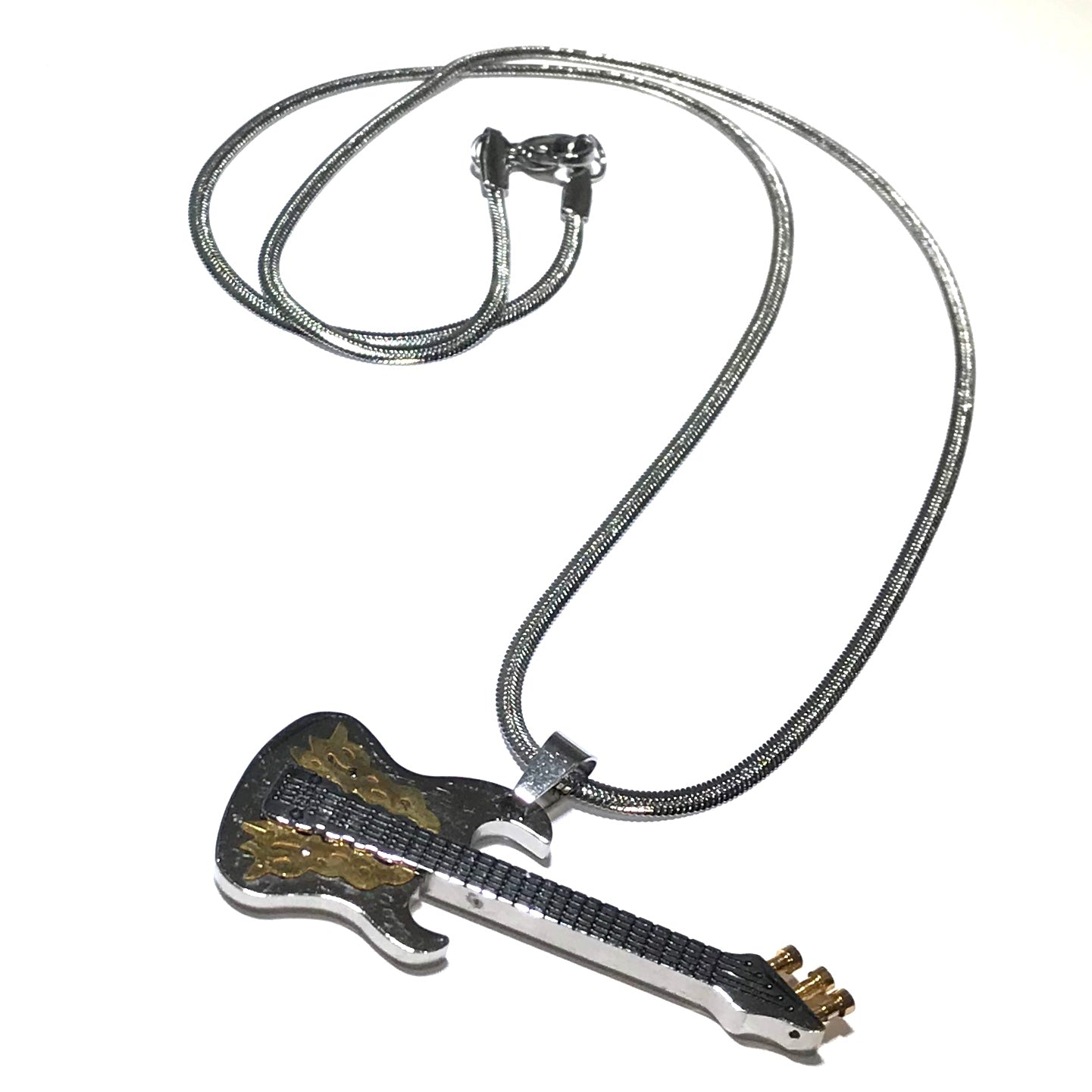 gitar-gull-sølv-stål-herre-smykke-halskjede