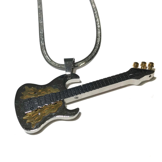 gitar-gull-sølv-stål-herre-smykke-halskjede