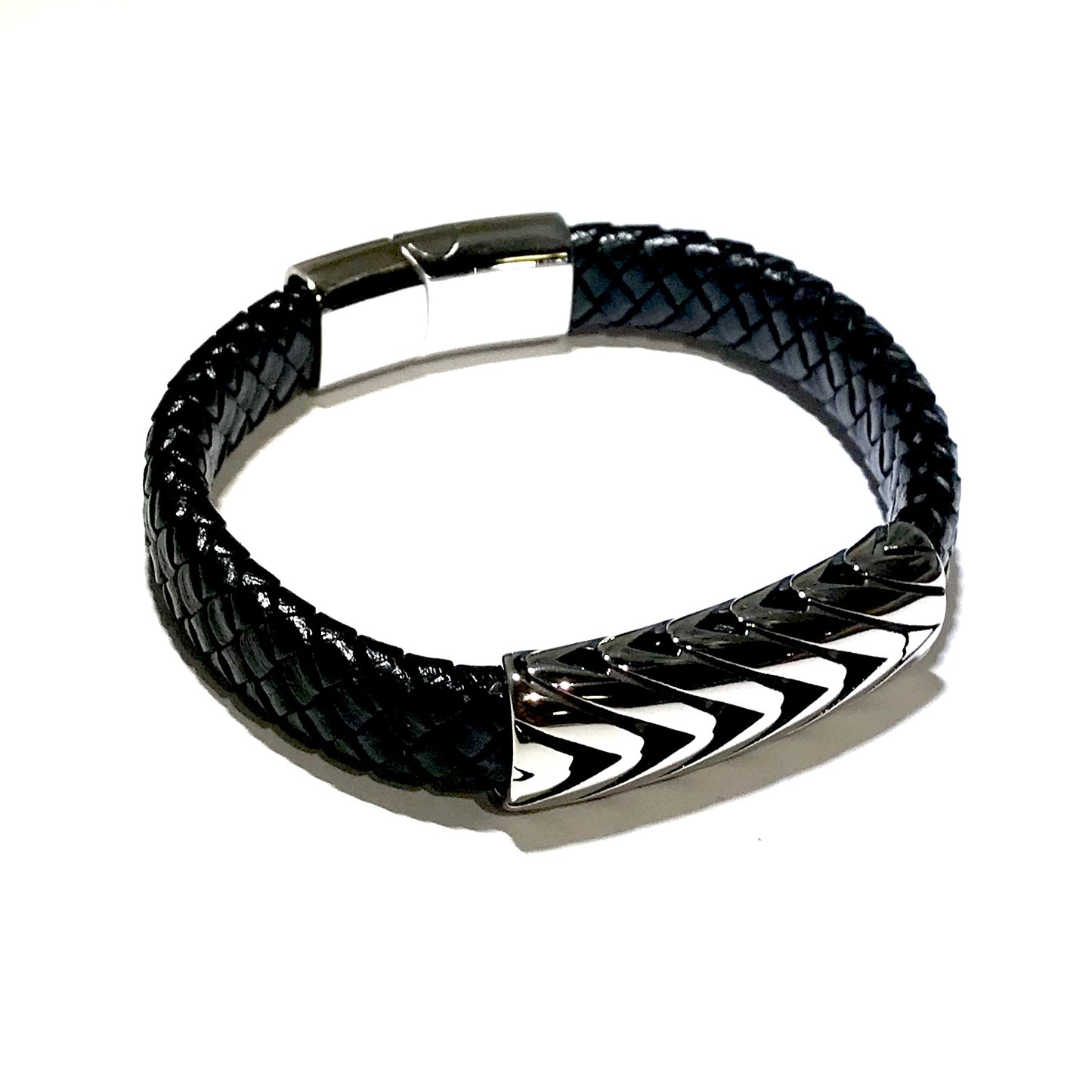 sort-sølv-stål-herre-armbånd