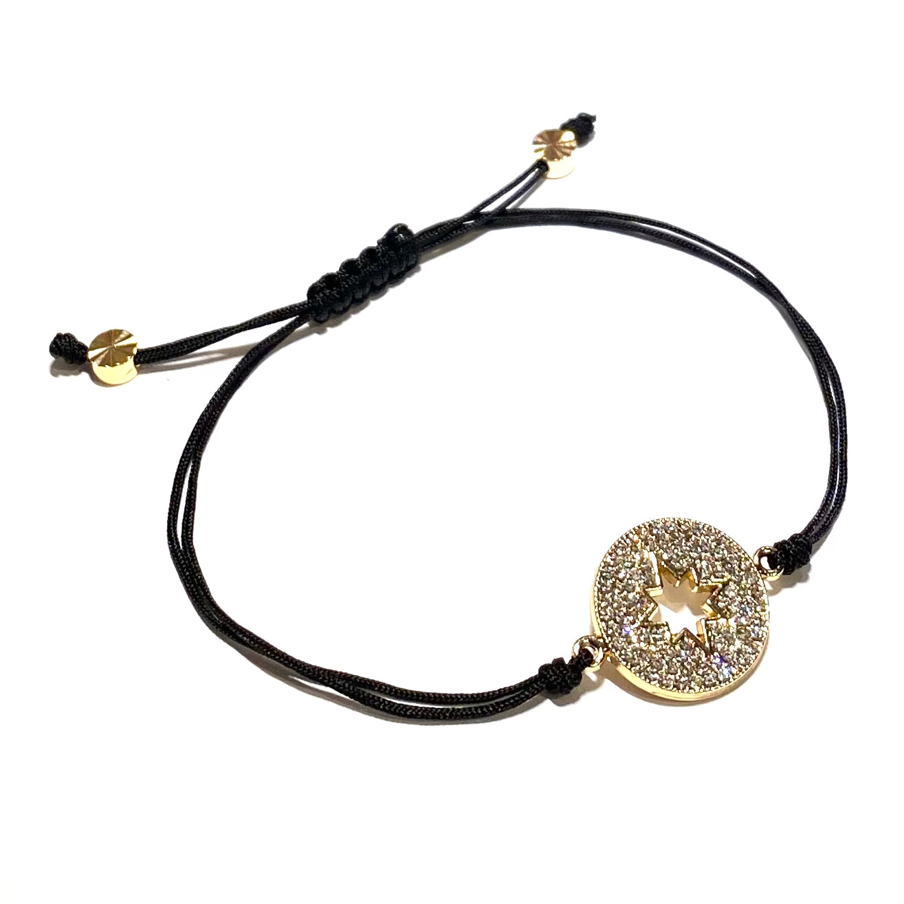 kompass-kompassrose-stjerne-bling-glitter-gull-armbånd