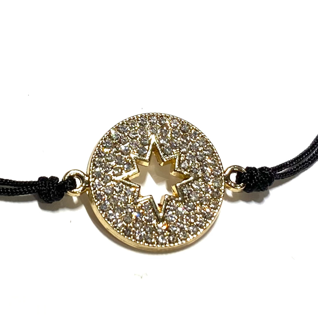 kompass-kompassrose-stjerne-bling-glitter-gull-armbånd