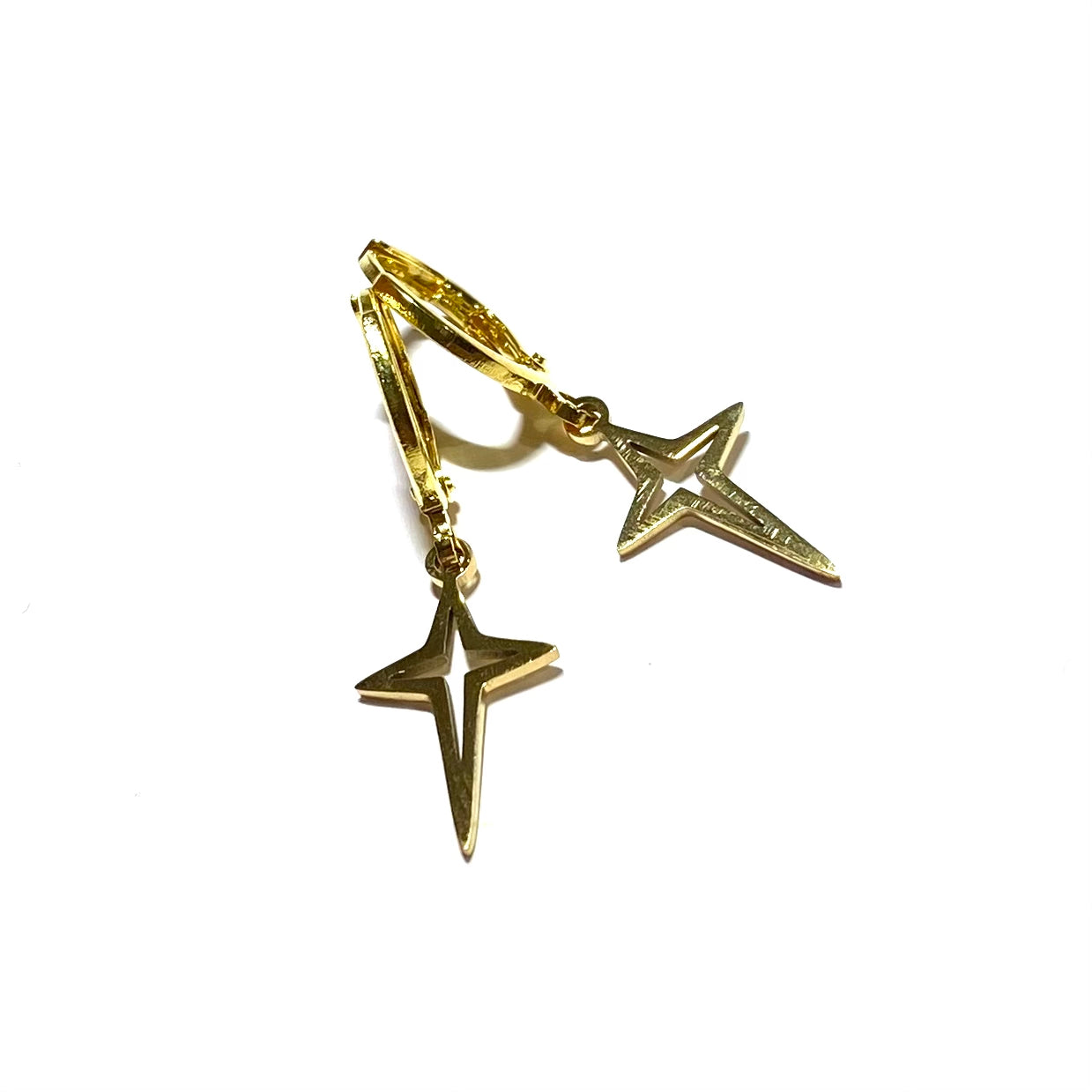 gull-stjerne-stål-øreringer-øreanheng-ørepynt