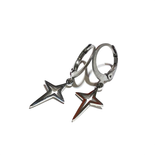 sølv-stål-stjerne-ørepynt-øreanheng-øreringer