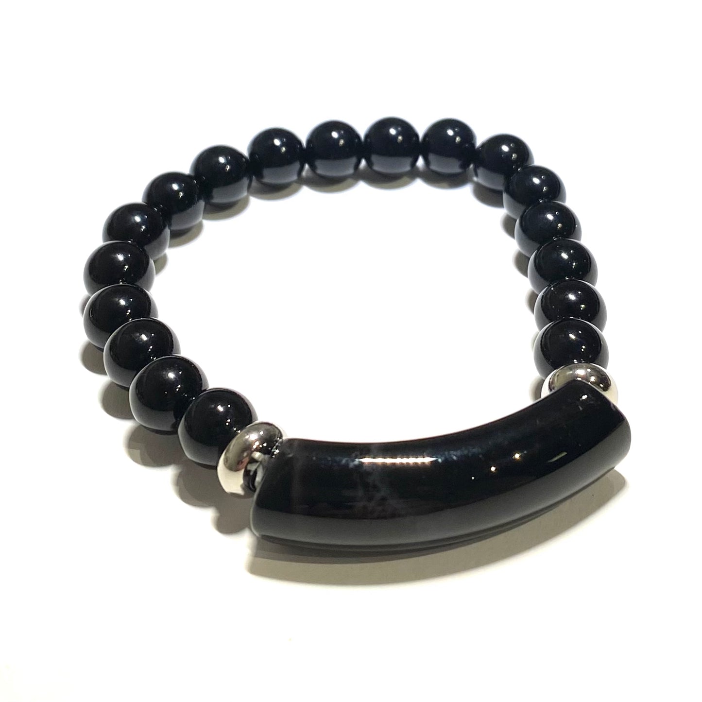 sort-onyx-sølv-stein-armbånd