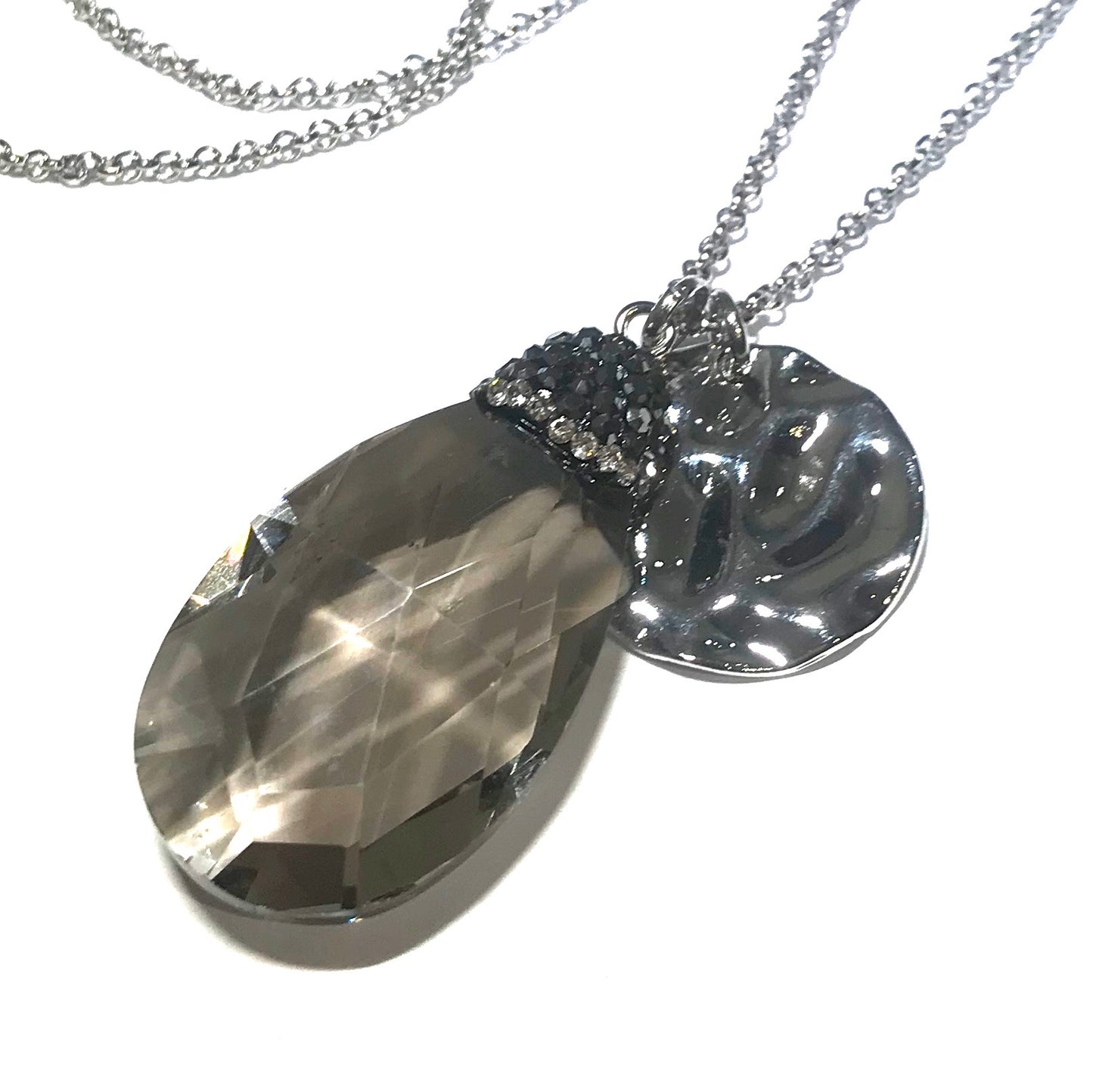 grå-glass-dråpe-sølv-smykke-halskjede