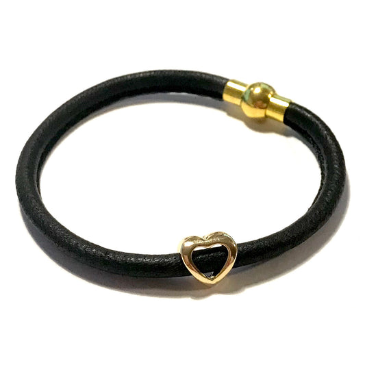 sort-gull-hjerte-magnet-lammeskinn-armbånd