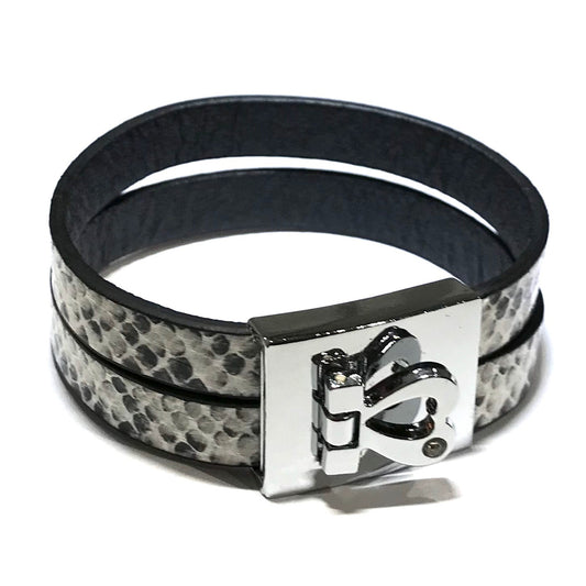 hvit-sort-grå-slange-hjerte-sølv-stål-armbånd
