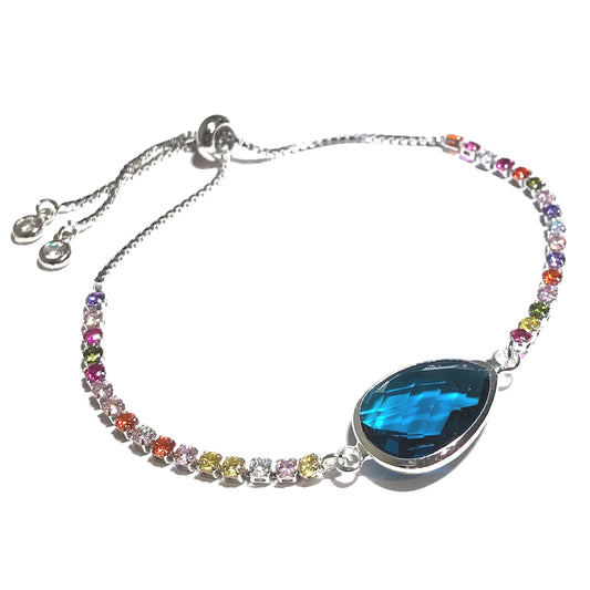 multifarget-turkis-blå-dråpe-glitter-sølv-armbånd