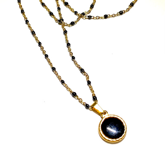 sort-gull-stål-smykke-halskjede