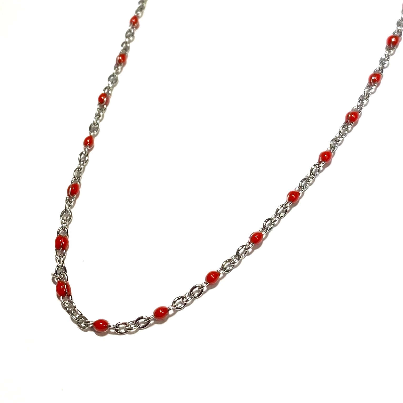 rød-sølv-stål-smykke-halskjede