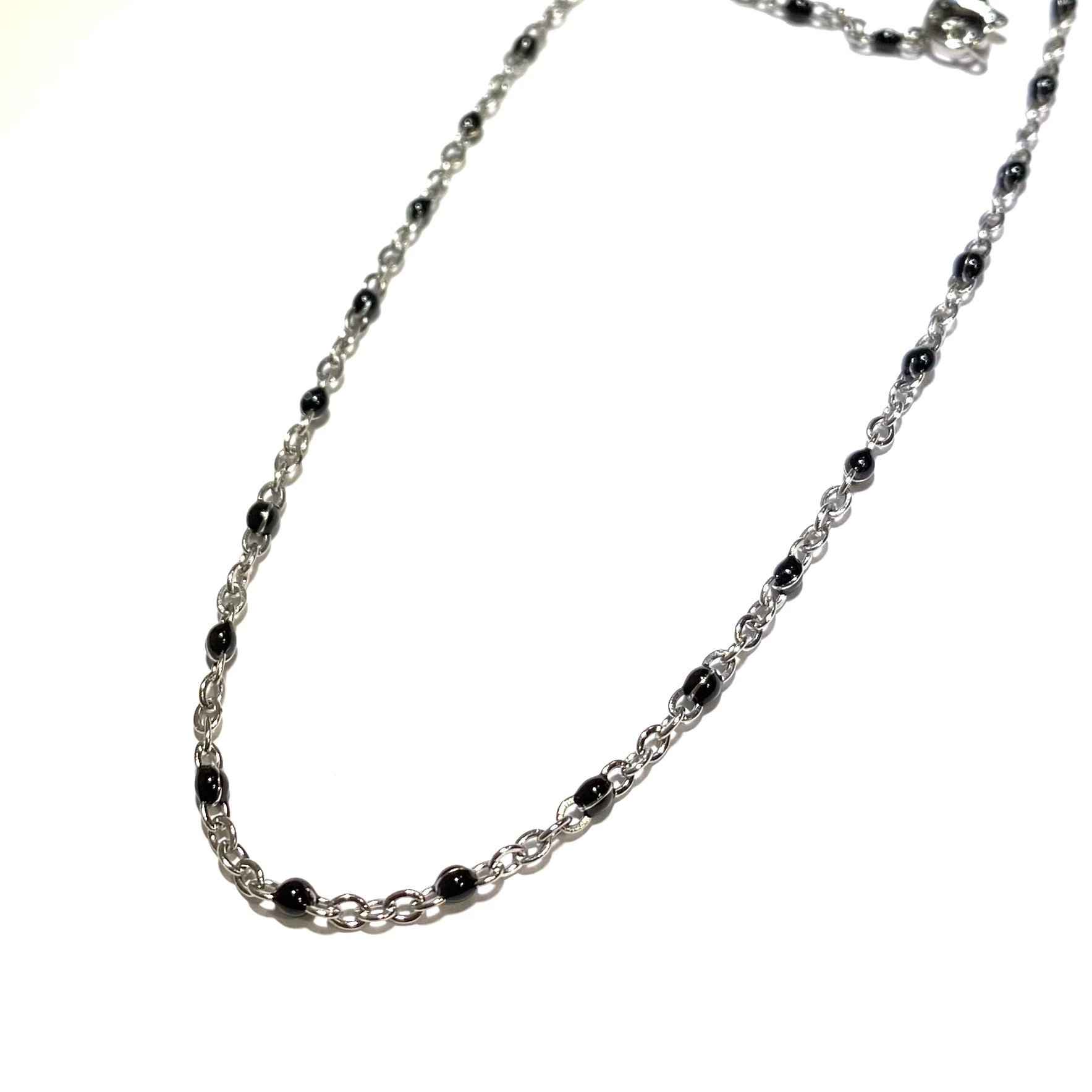 sort-sølv-stål-smykke-halskjede